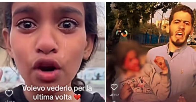 فيديو مؤلم من غزة يحتاج مواقع التواصل... طفلة صغيرة تتمنى رؤية كفن أبيها