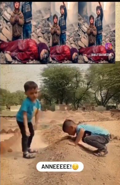 قومي قومي يا أمي . فيديو يقطع القلب من غزة لطفلين يبكيان  قبر أمهما !